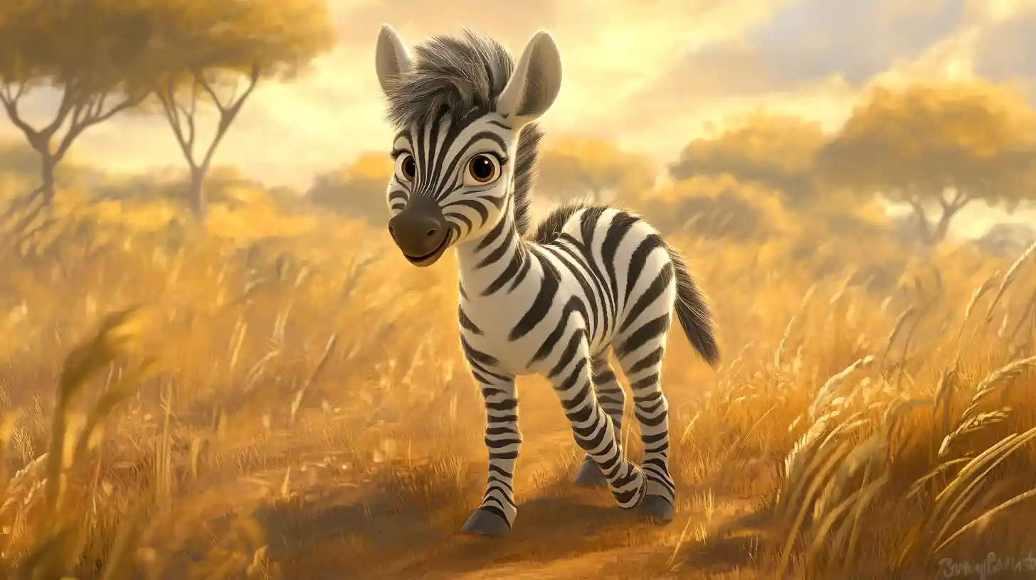 Cucciolo di zebra in una scena ad acquerello di savana dorata