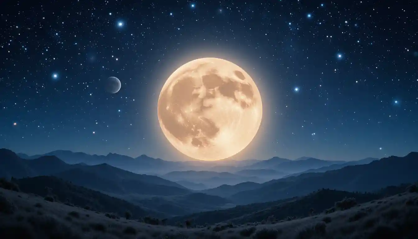 Luminous full moon in a tranquil indigo night sky