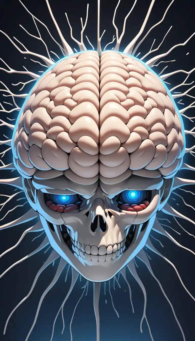 Illustrazione 3D della corteccia prefrontale con connessioni neurali