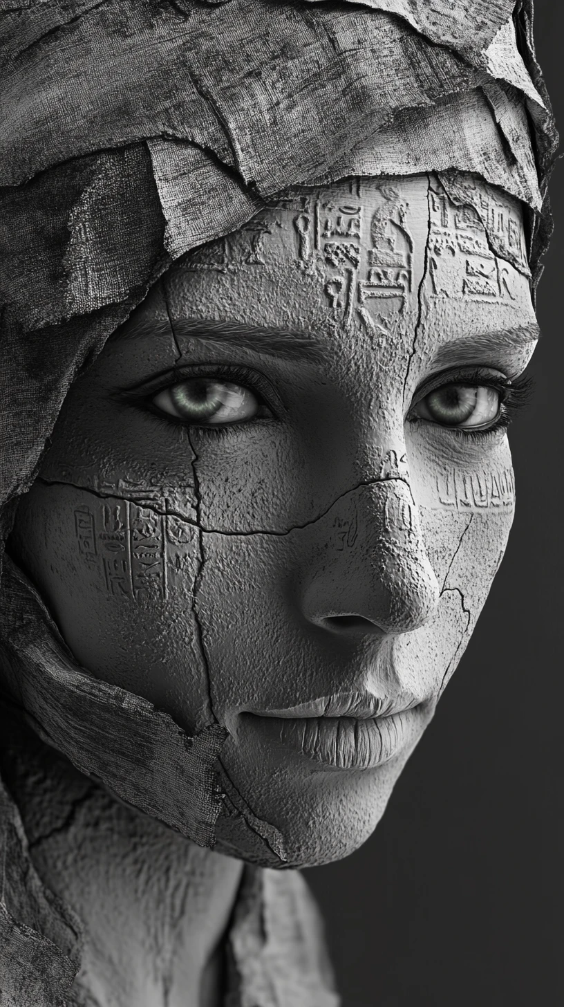 Mysterious Egyptian woman in bandages with emerald eyes