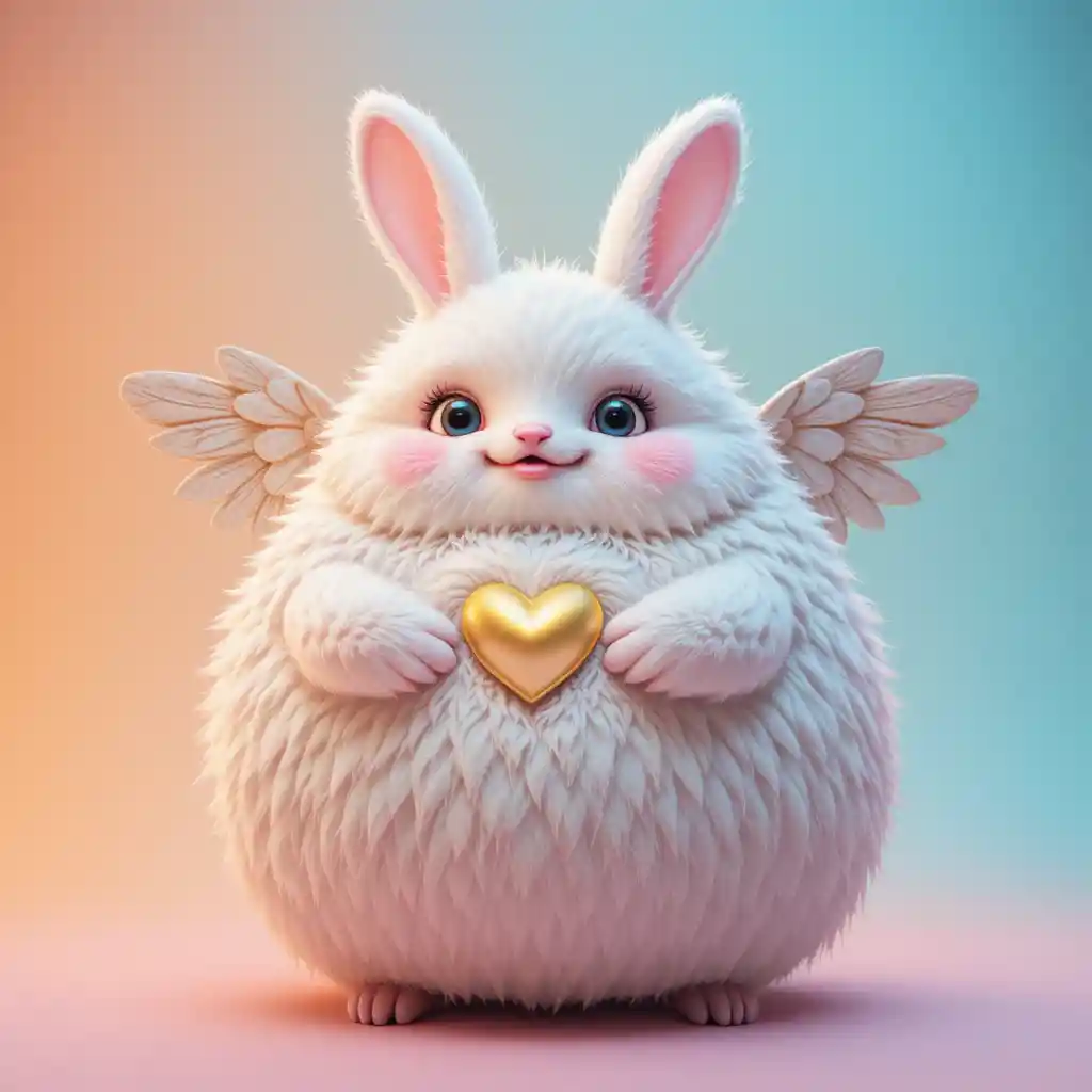 Cute chubby winged creature holding a golden heart