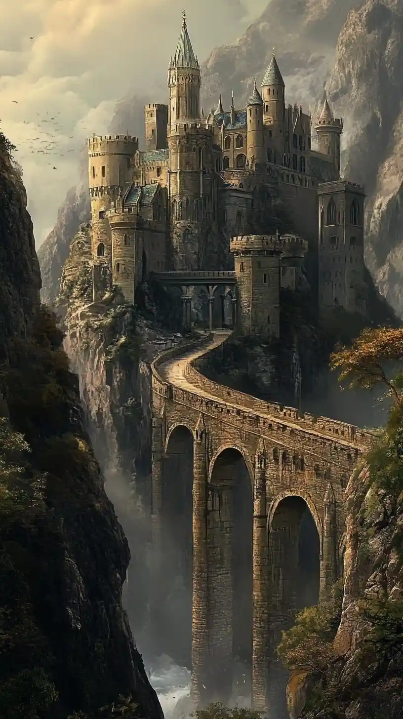 Castello gotico fantasy su una vetta montuosa scoscesa