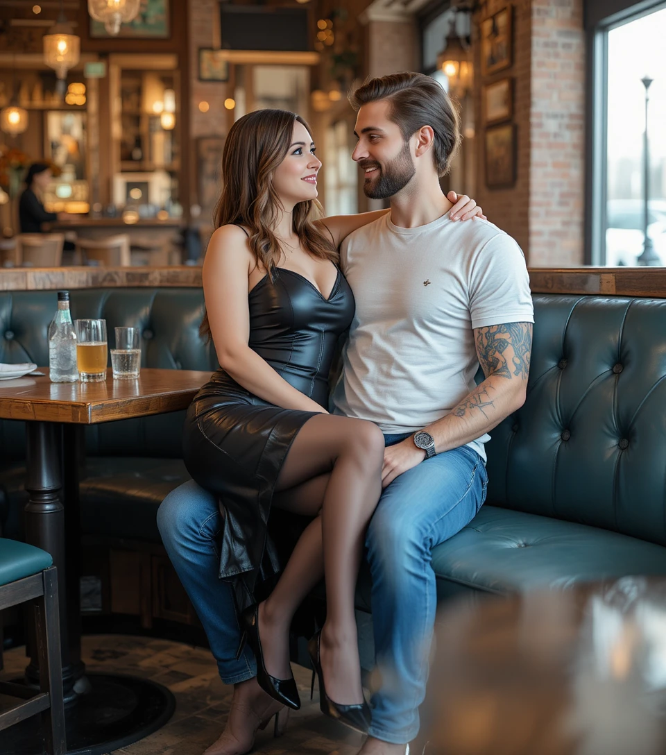 Woman sitting on her boyfriends lap in a restaurant