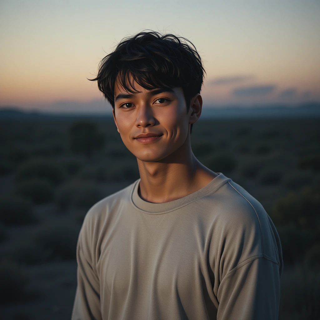 Jeune homme à l’aube, au sourire doux et aux yeux fatigués