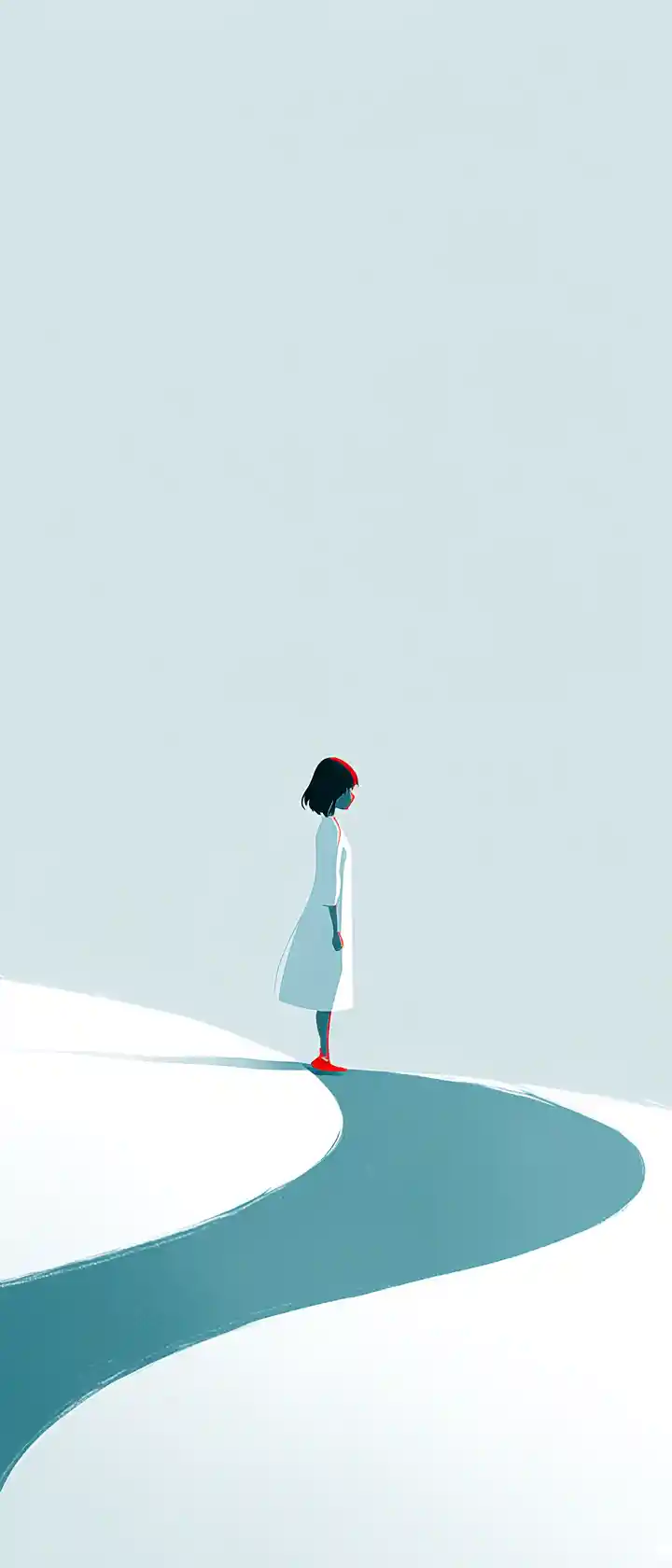 Minimalist anime girl silhouette in white negative space