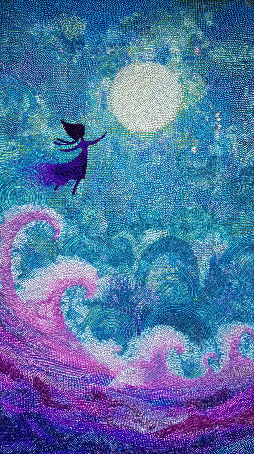 Joyful abstract dancing shapes in shimmering ocean dream