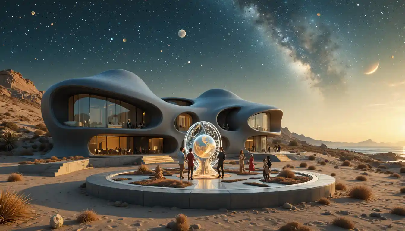 Modern desert villa with glass walls and led accents