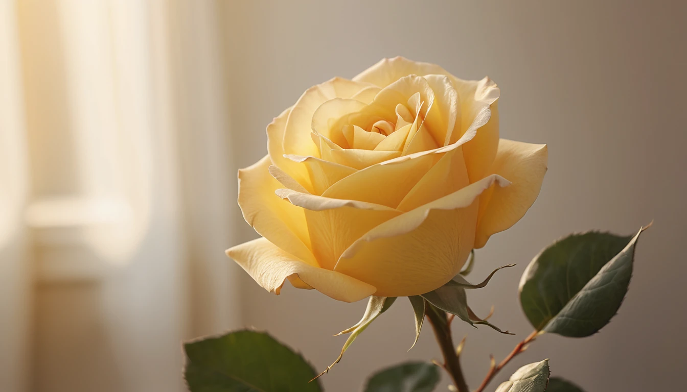 Yellow rose in gentle morning light with soft focus