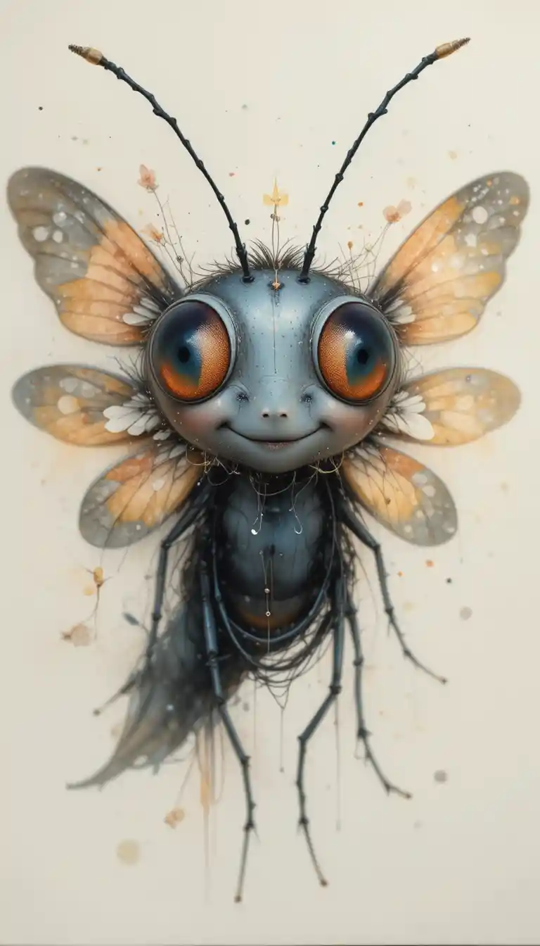 Vaga-lume sereno em aquarela com olhos brilhantes em fundo suave