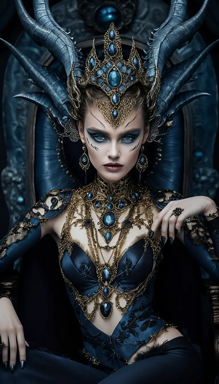 Regina demoniaca fantasy su trono barocco ornato – ritratto