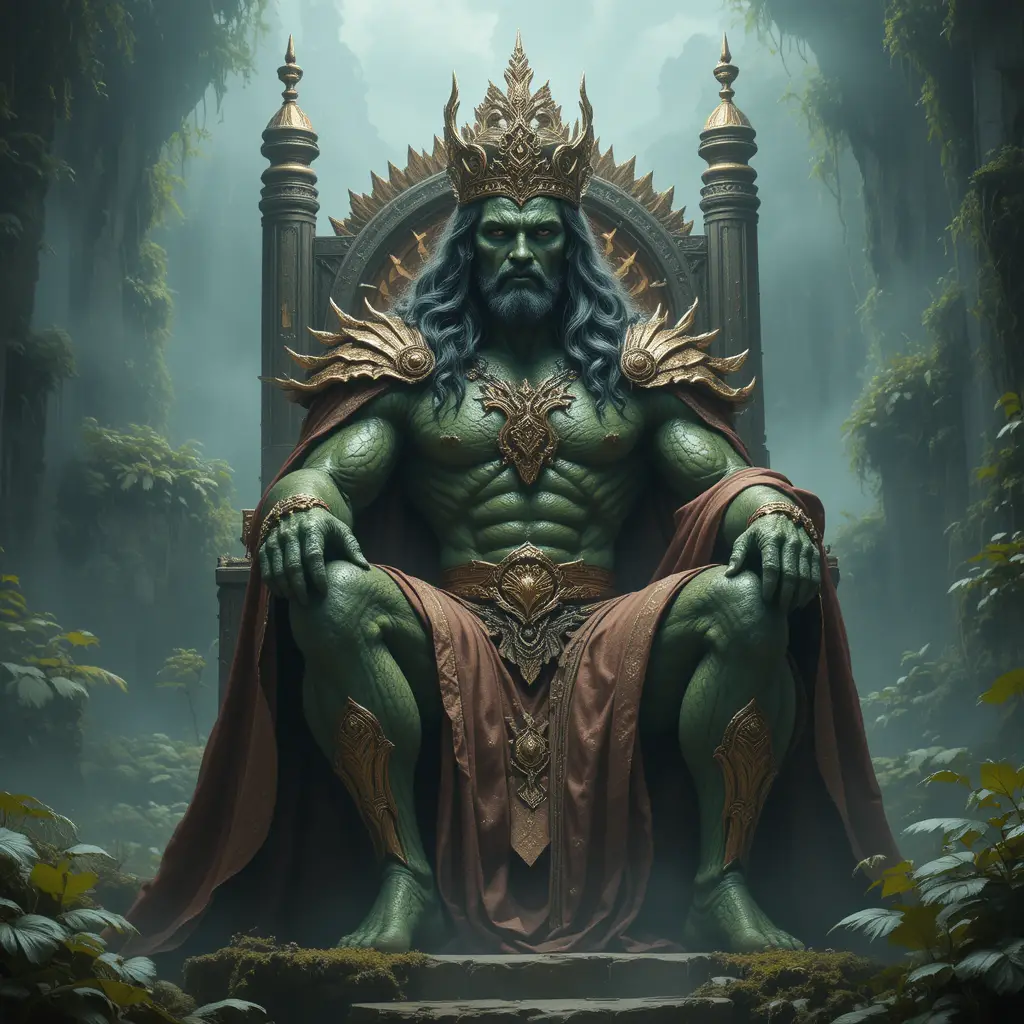 Majestic Green Dragon King On A Rocky Throne