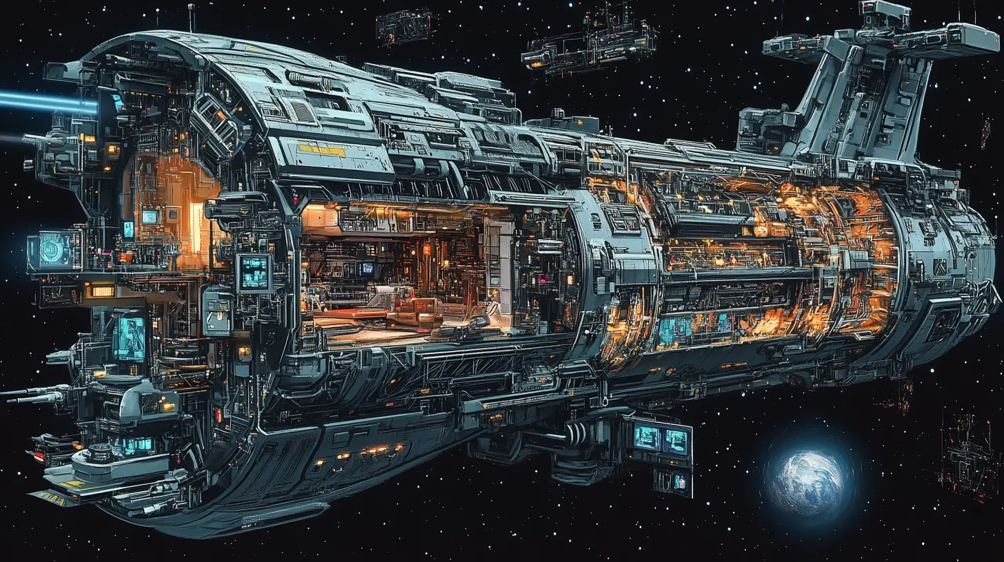 Gigantic spaceship cross section with detailed internal decks