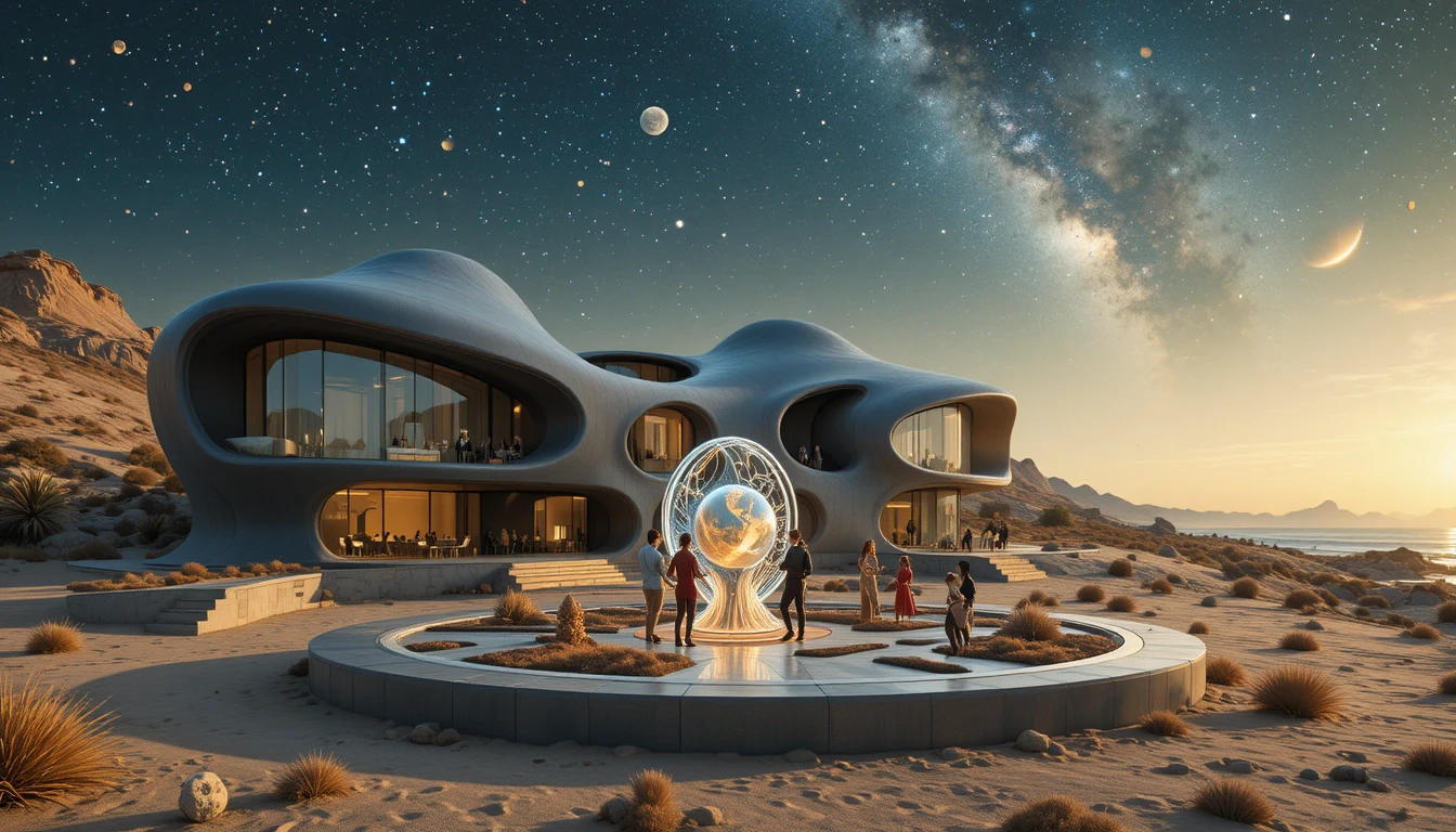 Modern desert villa with glass walls and led accents