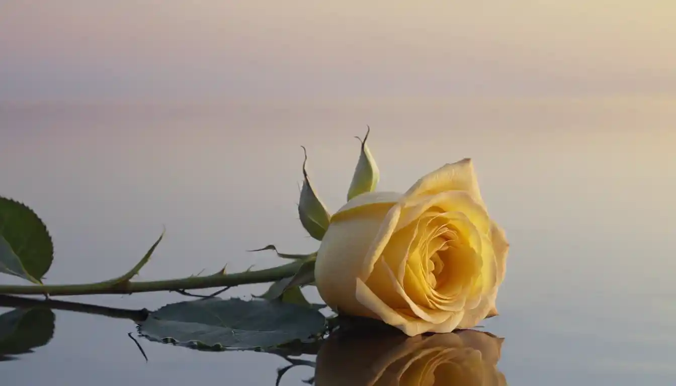 Yellow rose in soft fading light with minimal composition
