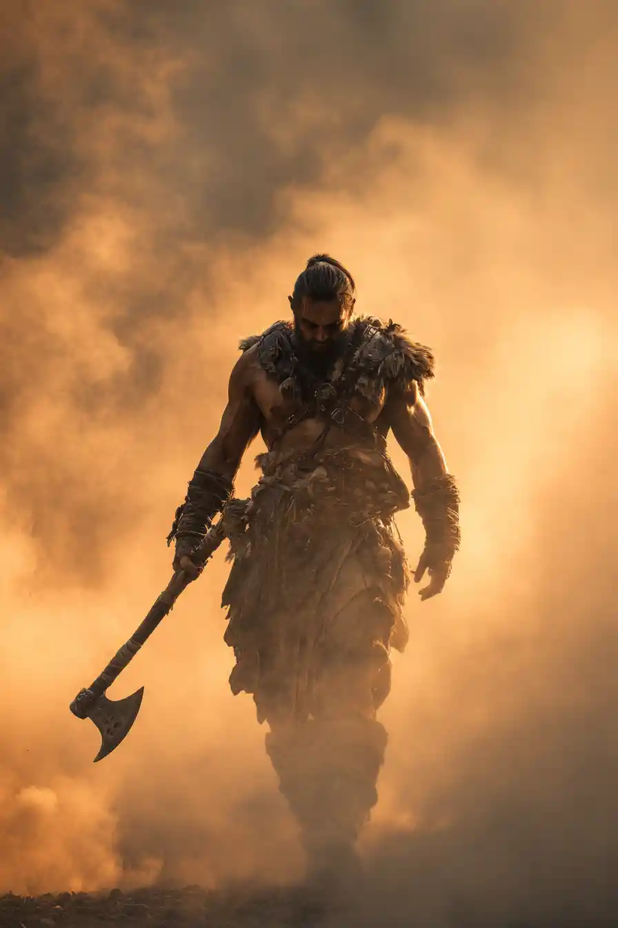 Barbarian Warrior Leaving A Burning Village Victorious