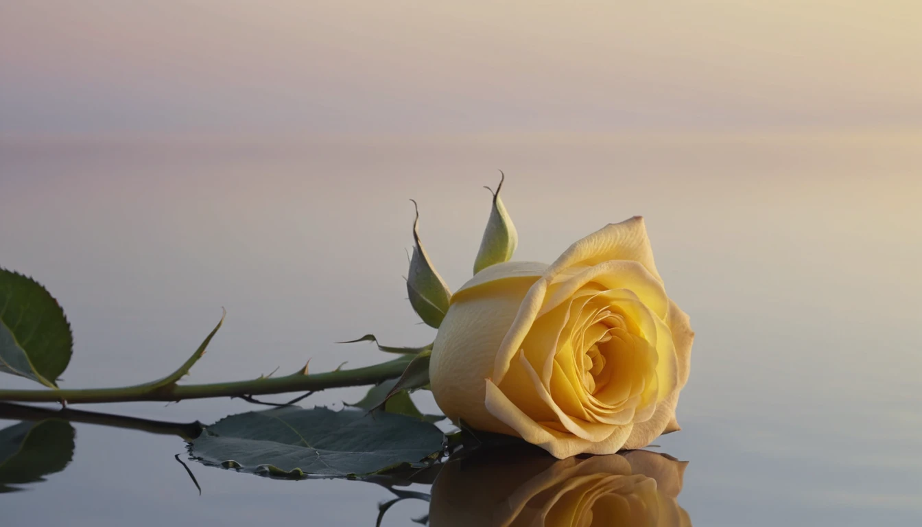 Yellow rose in soft fading light with minimal composition