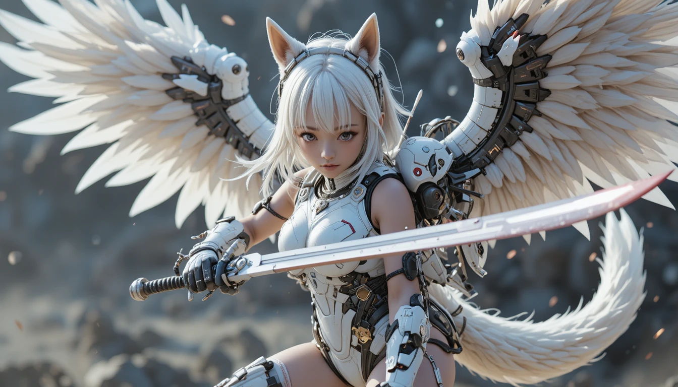 White haired anime girl in sci fi combat armor