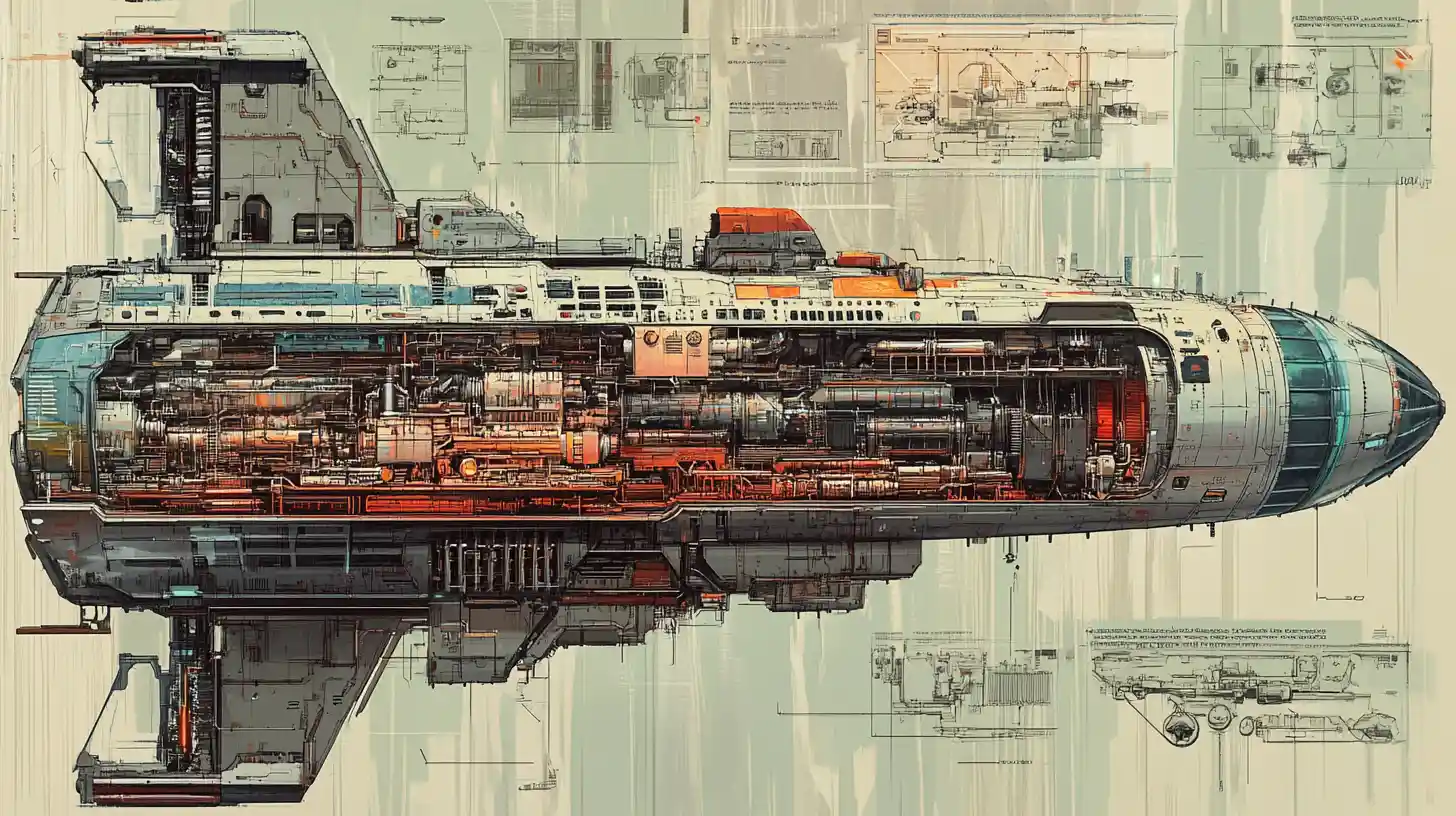 Gigantic spaceship cross section with command and living decks