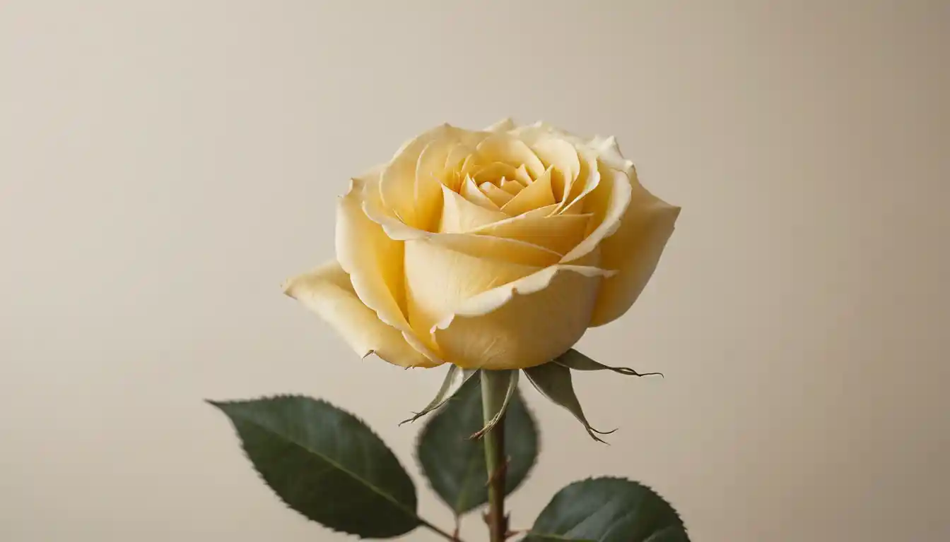 Einzelne gelbe Rose in weicher minimalistischer Blumenfotografie