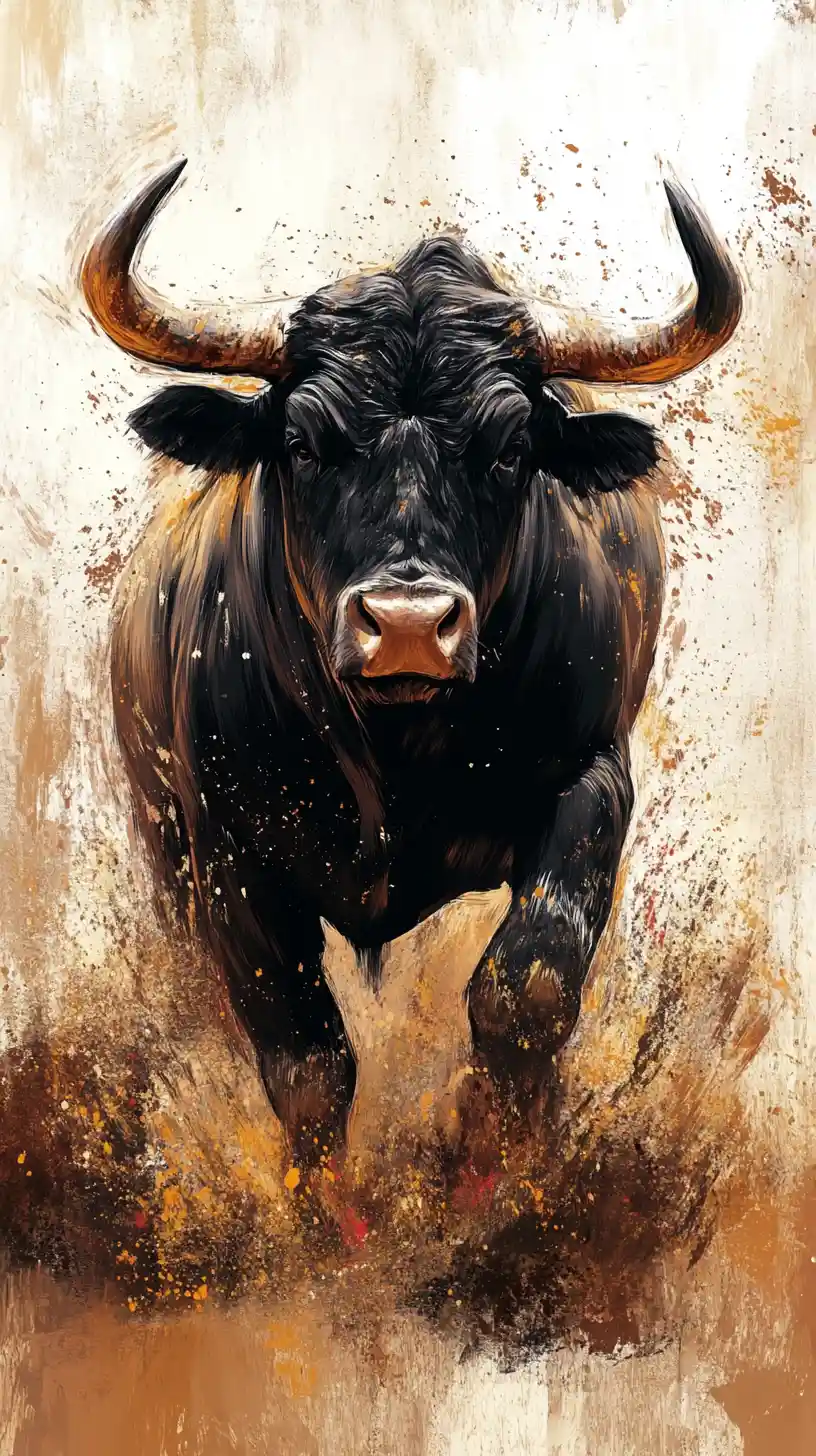 Charging spanish bull in dynamic mixed media illustration