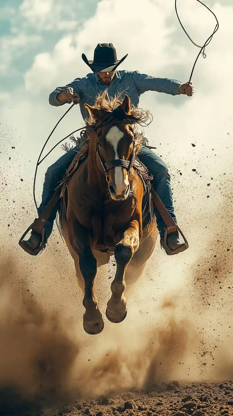 Cowboy Thrown From Bucking Bronco In Dusty Rodeo Arena