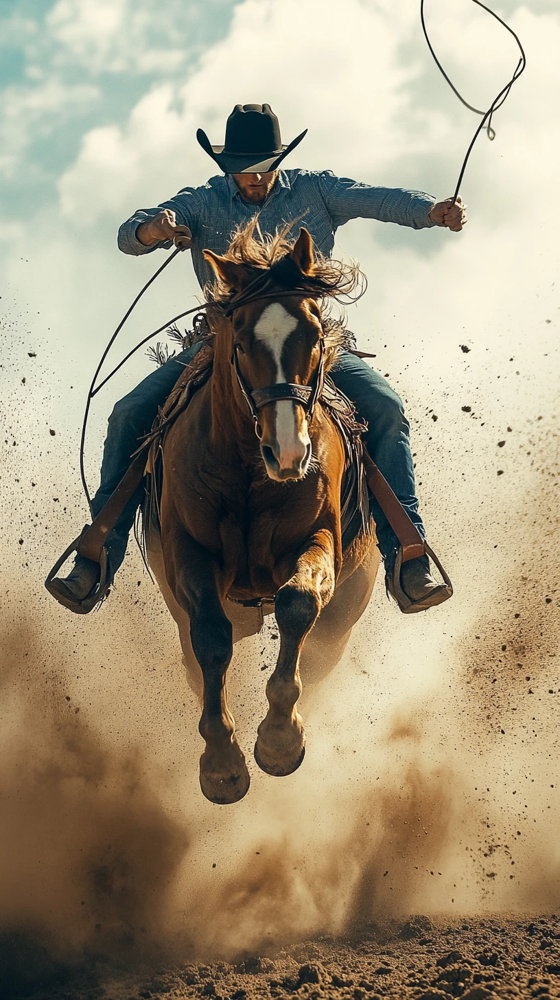 Vaquero Lanzado Desde un Bronco Desbocado en una Polvorienta Arena de Rodeo