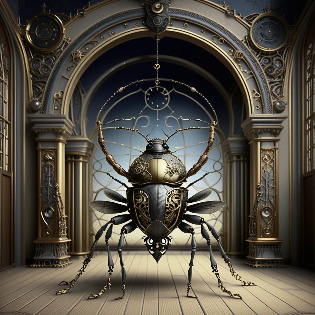 Steampunk Mechanical Beetle In Grand Victorian Interior Hall
