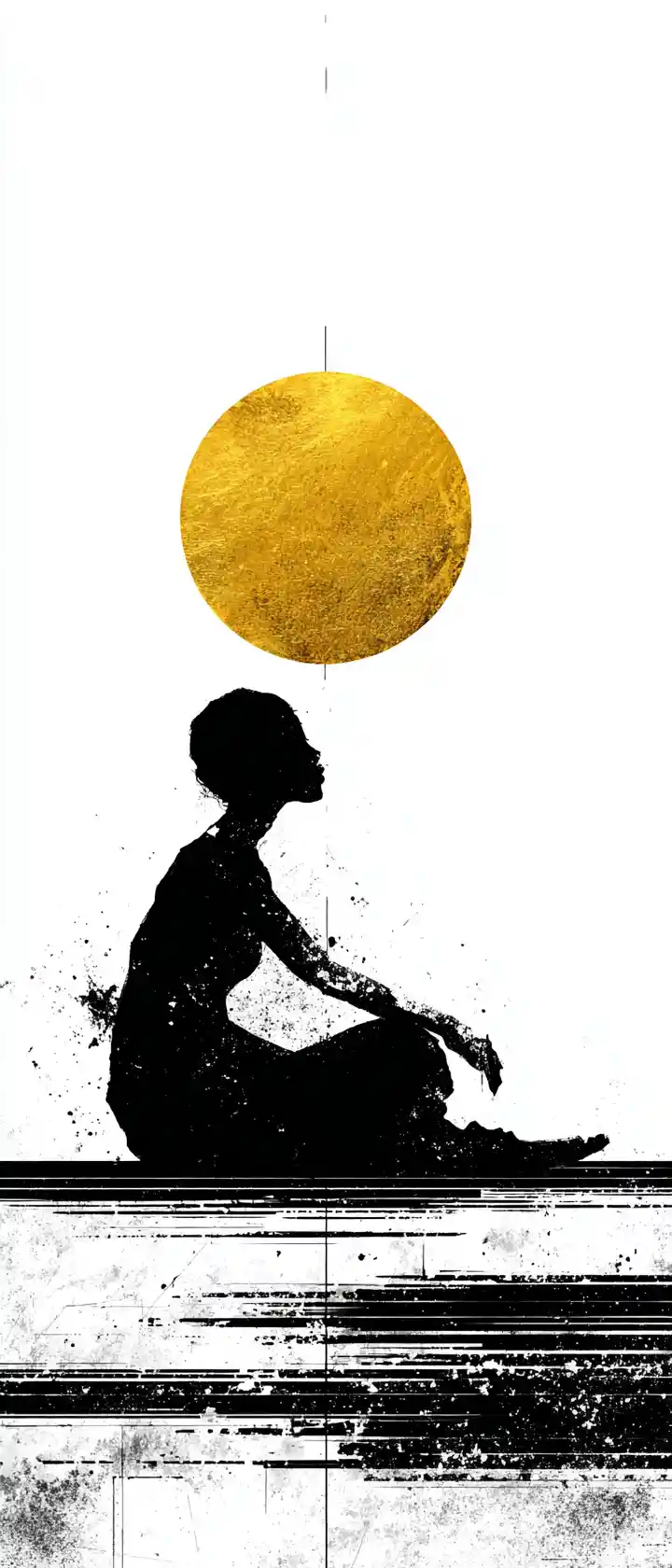 Silhouetted figure reaching toward a single golden circle