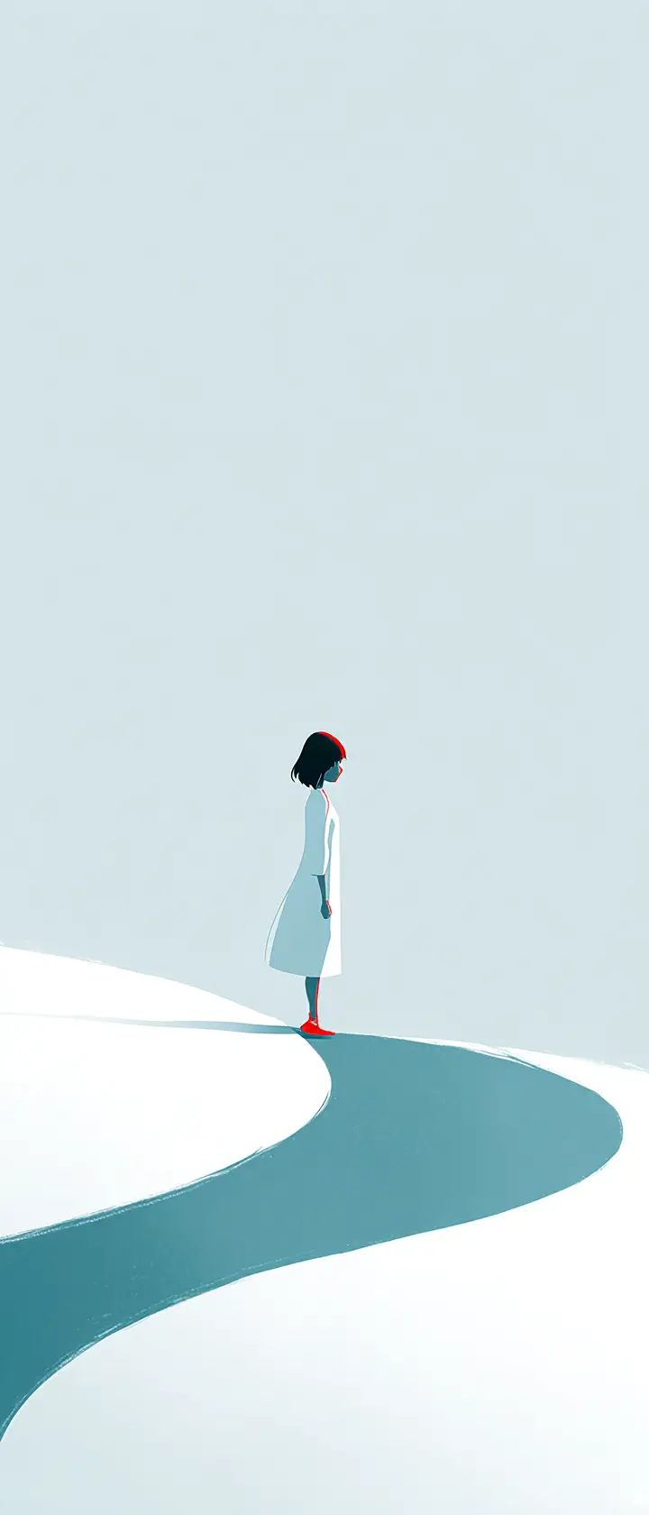 Minimalist anime girl silhouette in white negative space