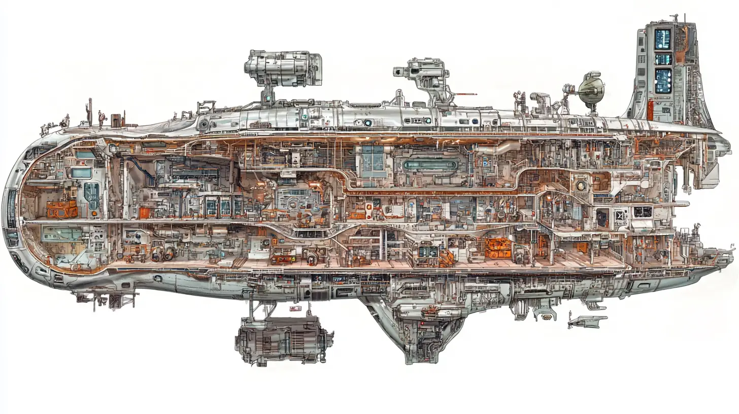 Gigantic spaceship cross section with detailed interior decks