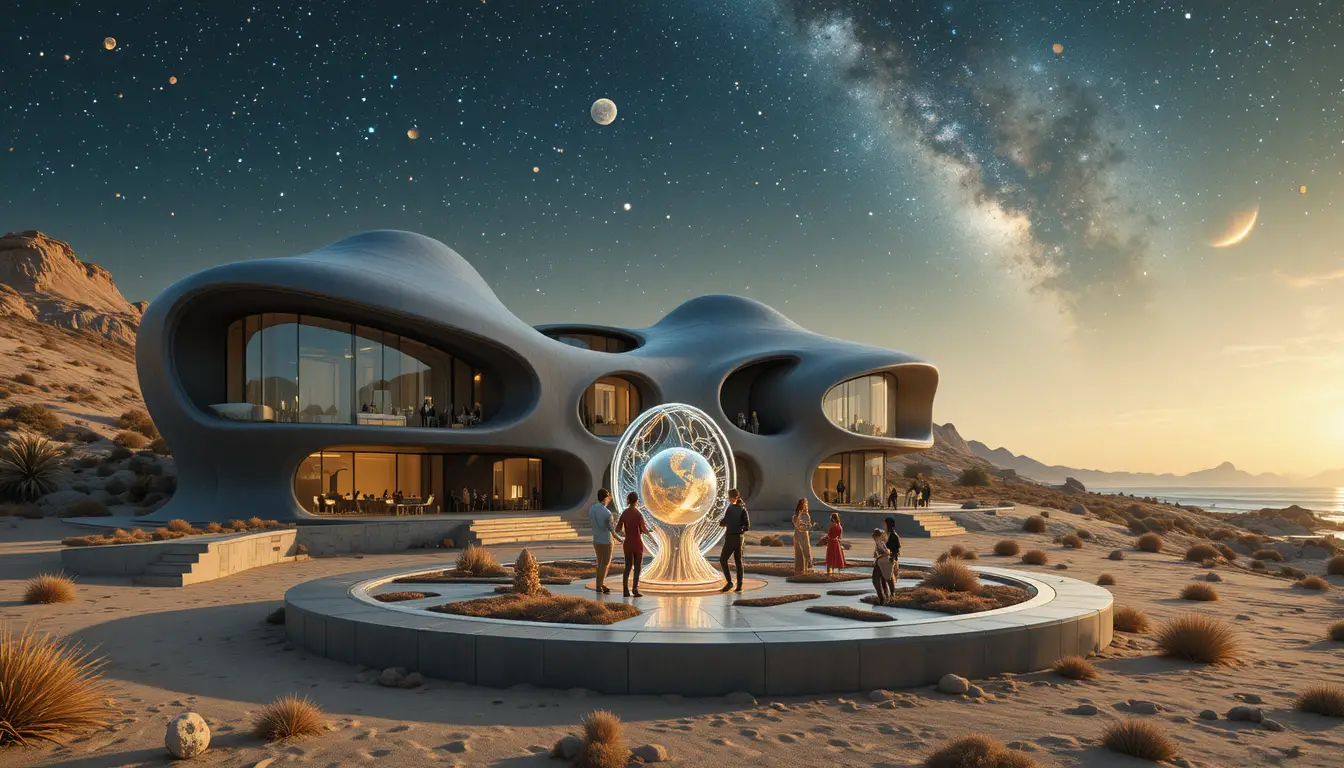 Villa moderne dans le désert avec murs en verre et accents LED