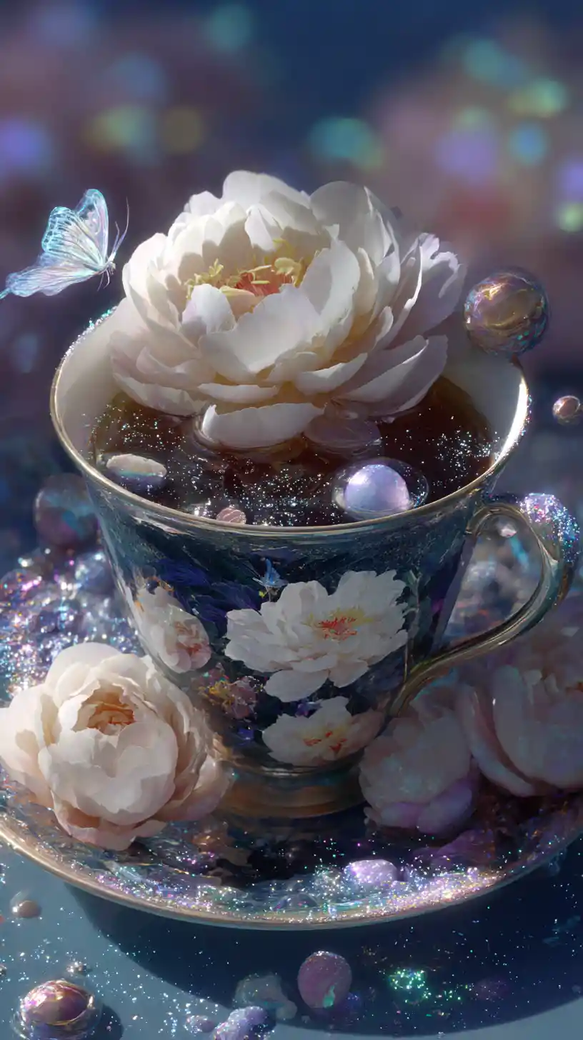 Close up digital painting of a steaming tea cup