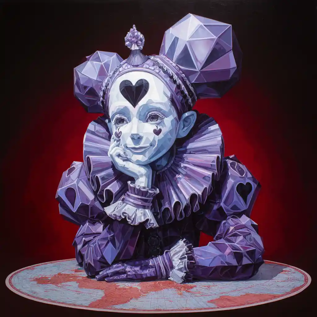 Surreal crystal card girl portrait with red background
