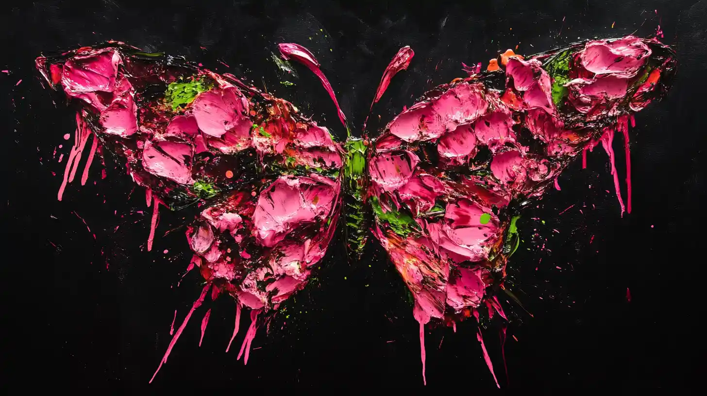 Butterfly Of Rose Petals In Bold Abstract Paint