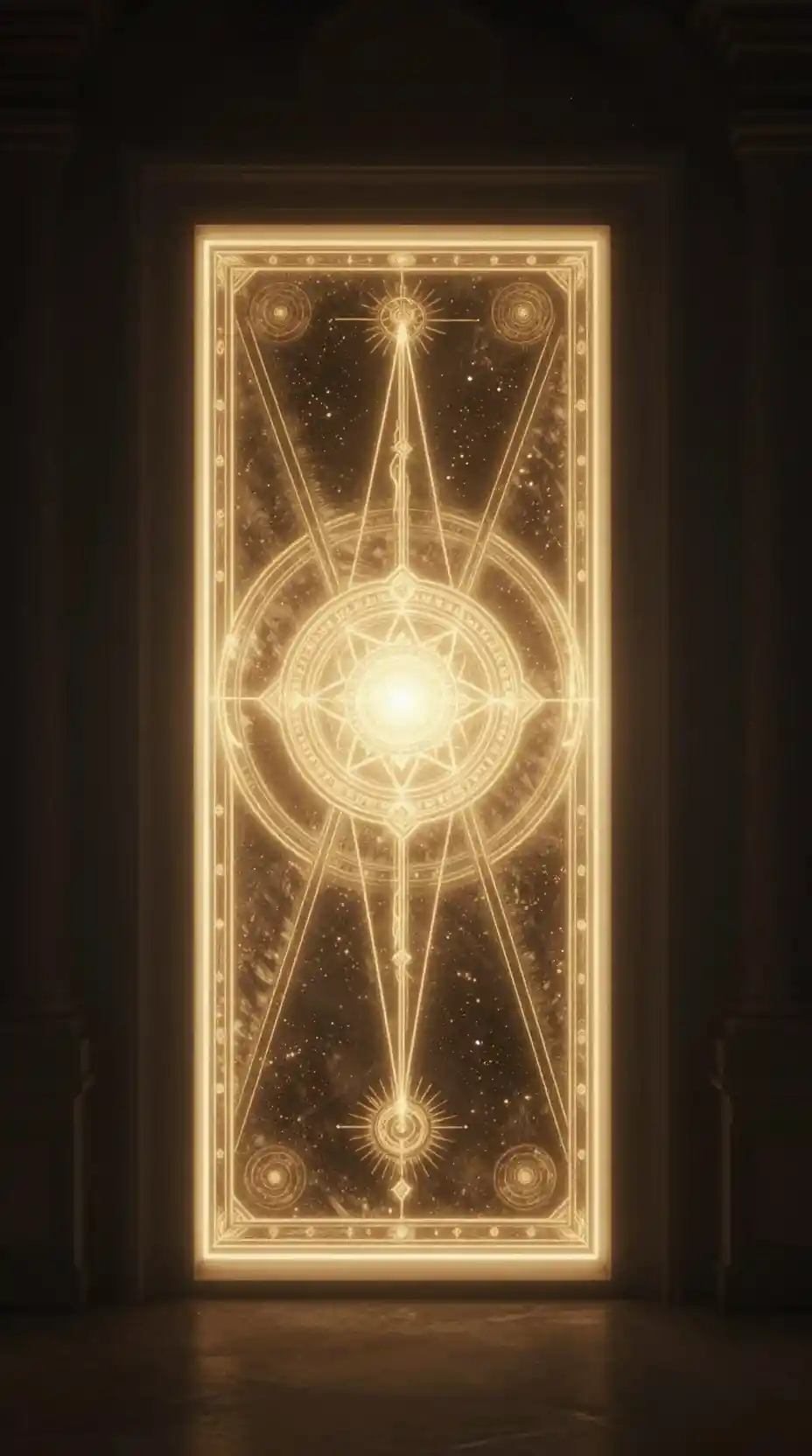 Portal Brillante de Geometría Sagrada Abriéndose en el Vacío Oscuro
