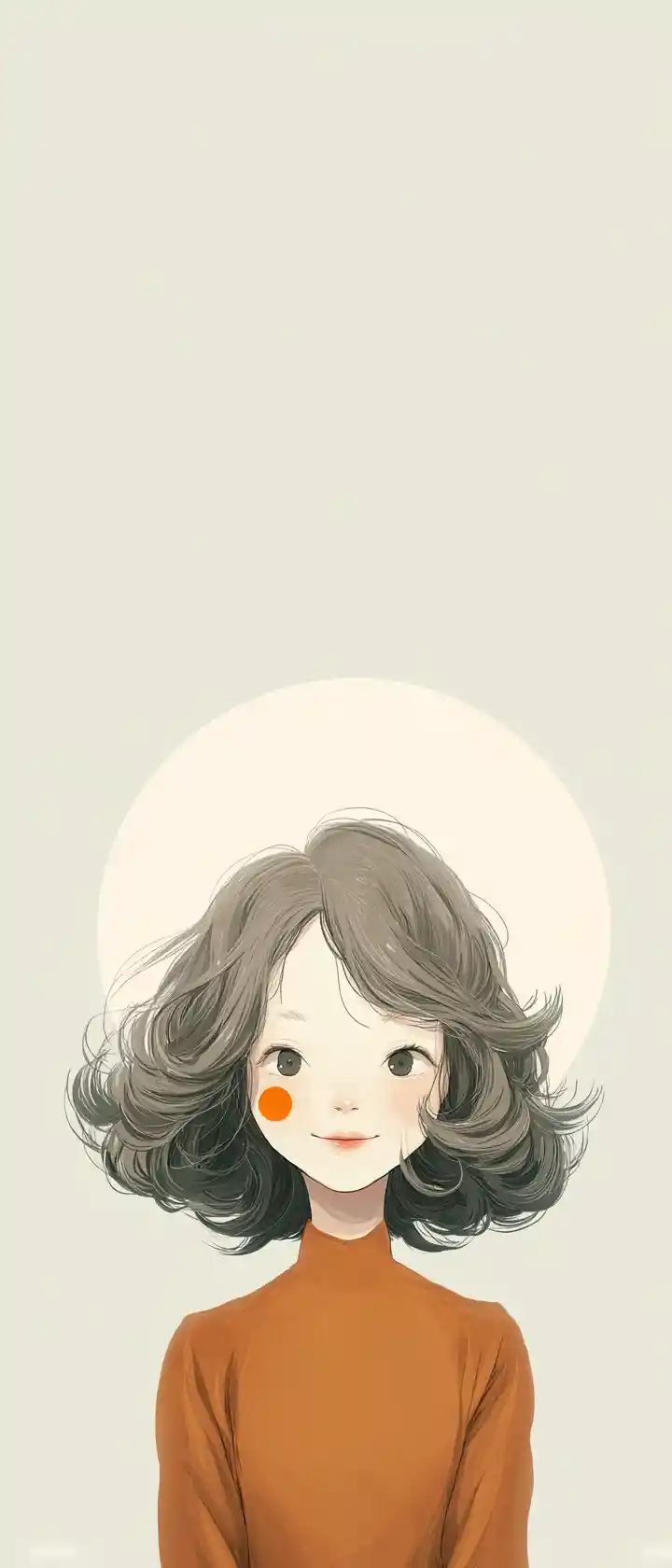 Minimal anime girl with oversized head in tall white space