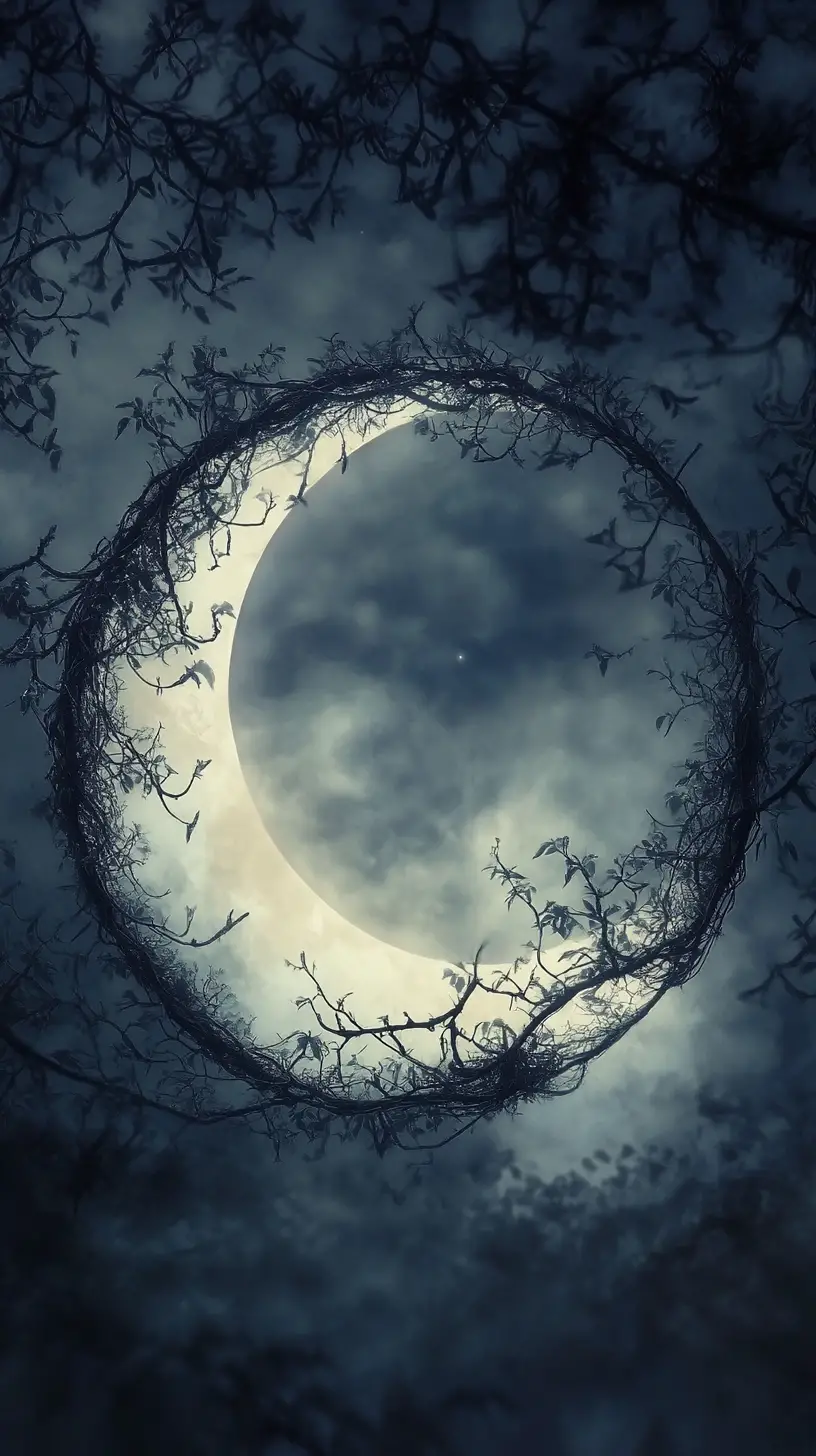 Crescent World Of Interwoven Branches In Soft Moonlight