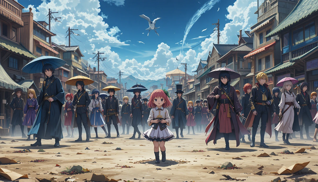 Anime girl standing in the tense city during holy grail war
