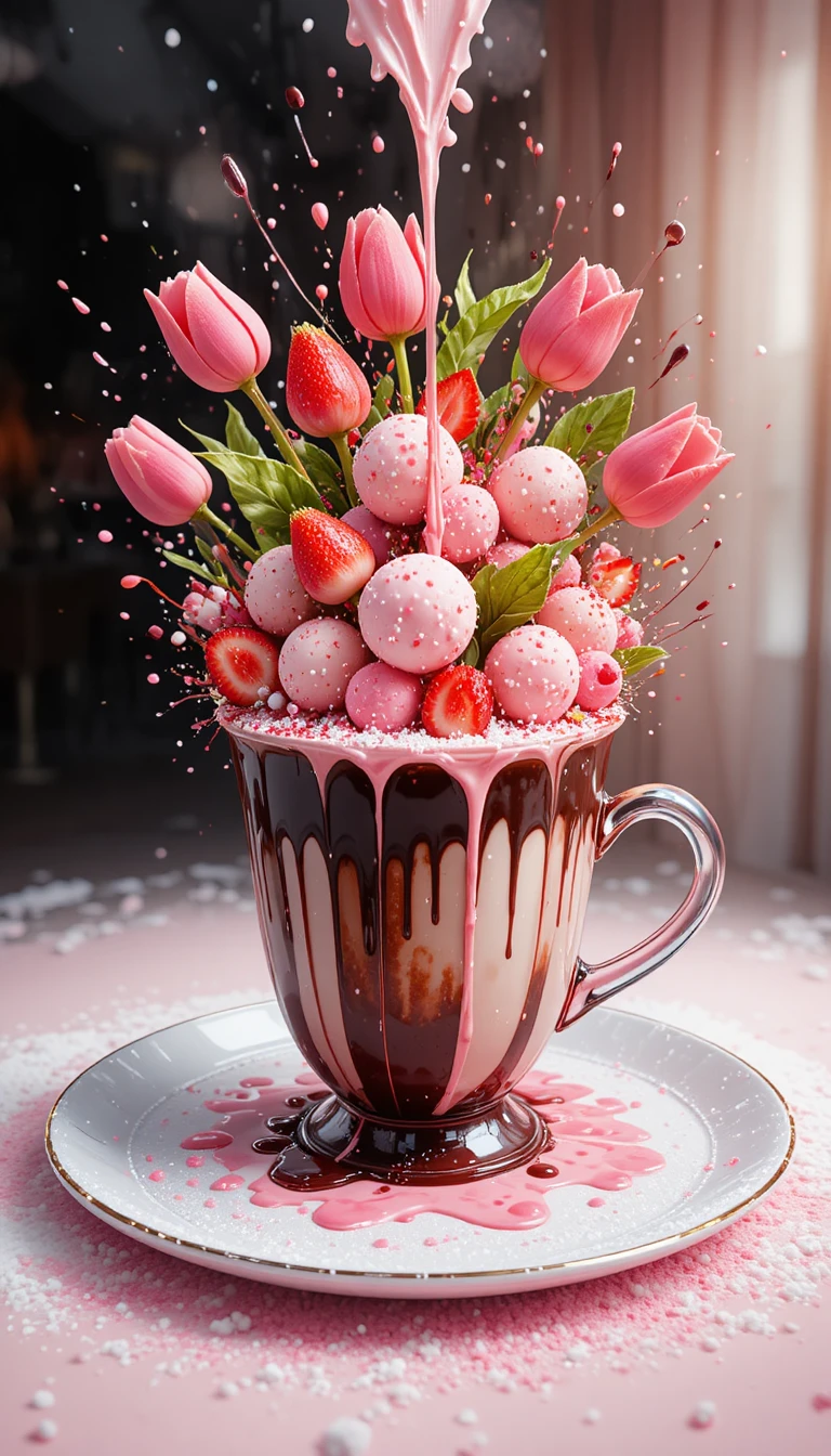 Boceto decadente de un postre que explota en una taza