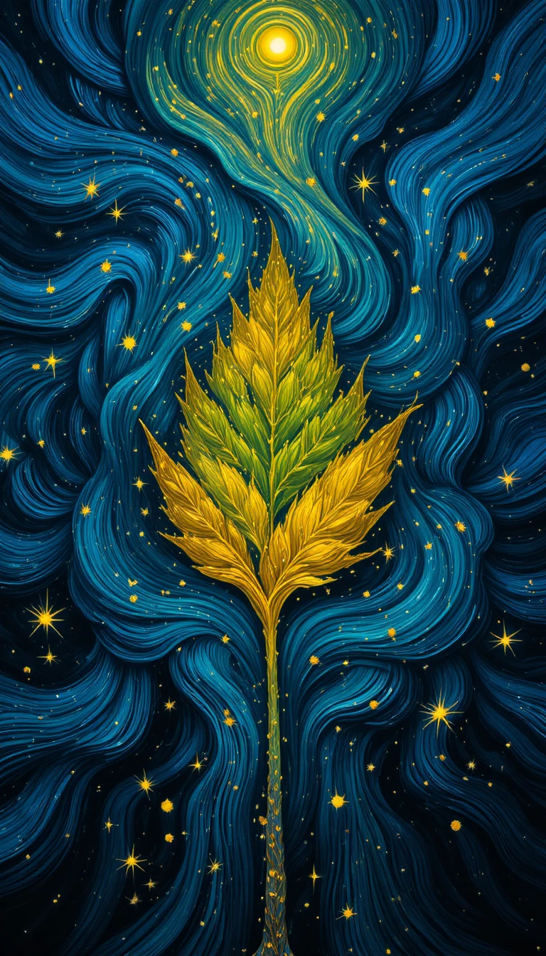 Vibrant impressionist leaf symbolizing photosynthesis energy