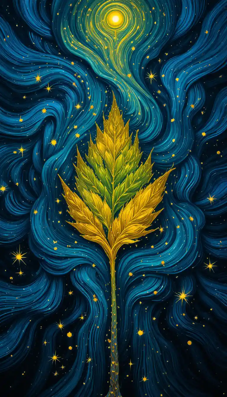 Vibrant impressionist leaf symbolizing photosynthesis energy