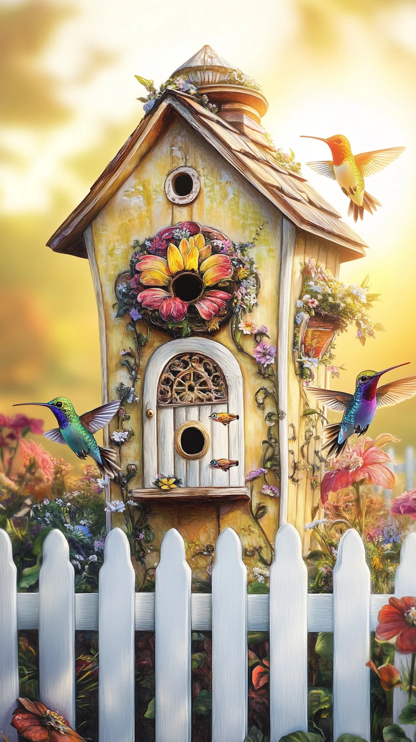 Gigantisches dekoratives Vogelhaus in einem sonnigen Landgarten