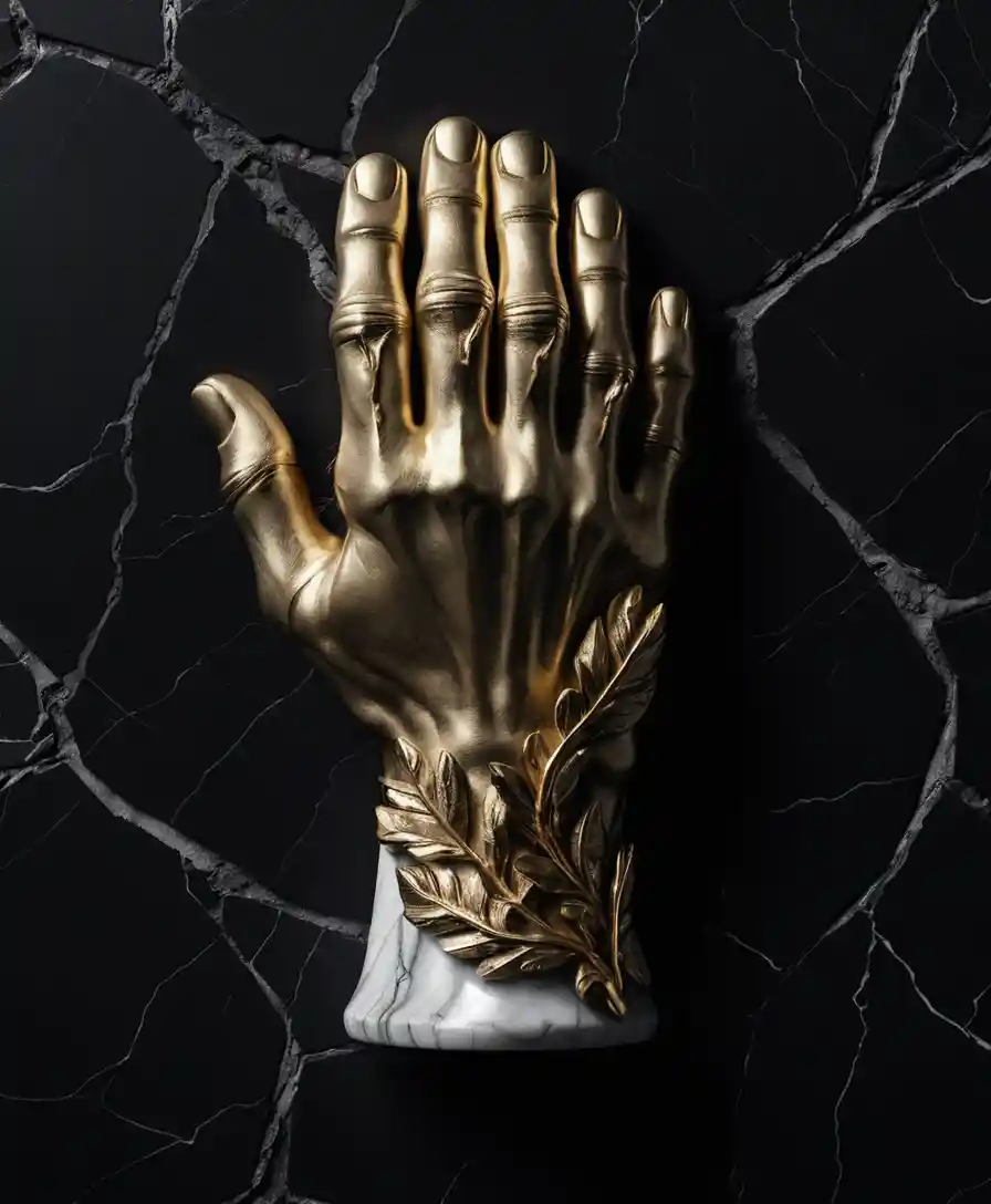 Marble Hand Statue Cracked To Reveal Gold And Laurel