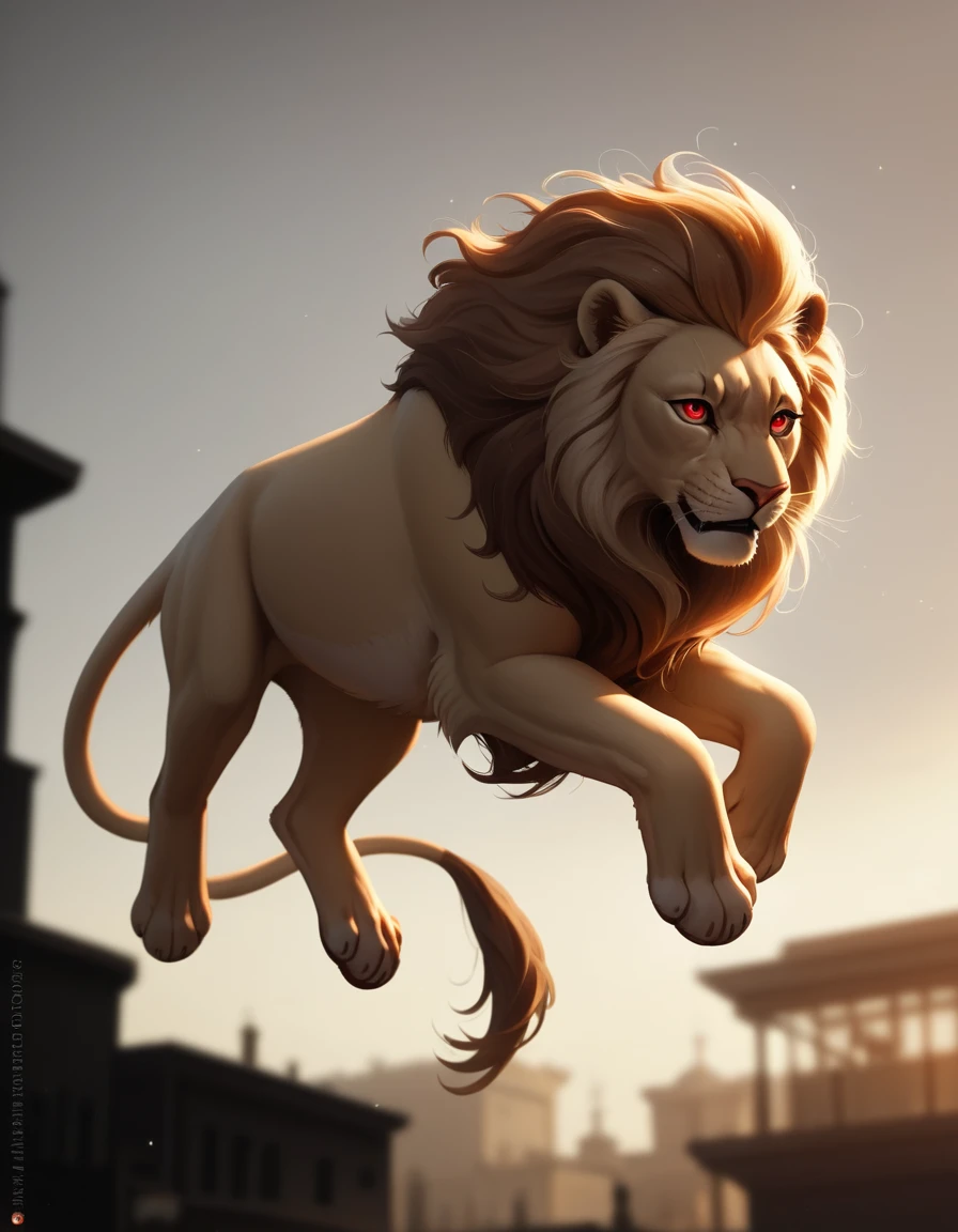 Poderoso león avanzando por un dramático mercado urbano