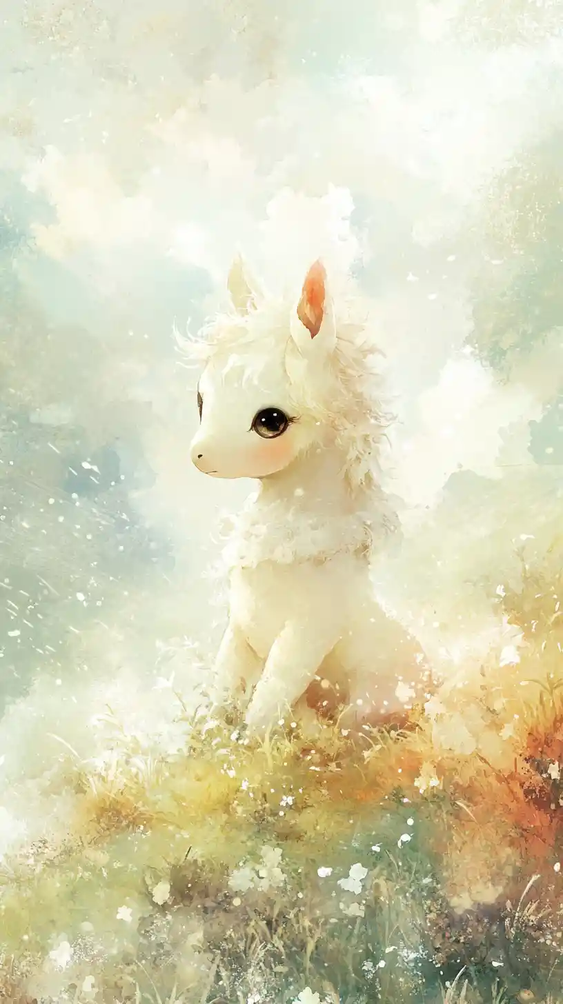 Whimsical Horse In Coat Resting In Pastel Winter Landscape