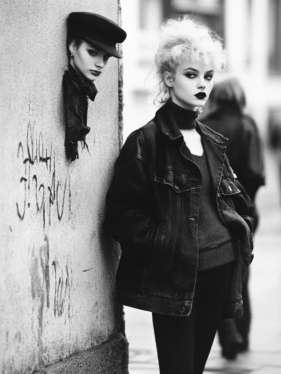 Teen new wave girl standing on a Berlin city street
