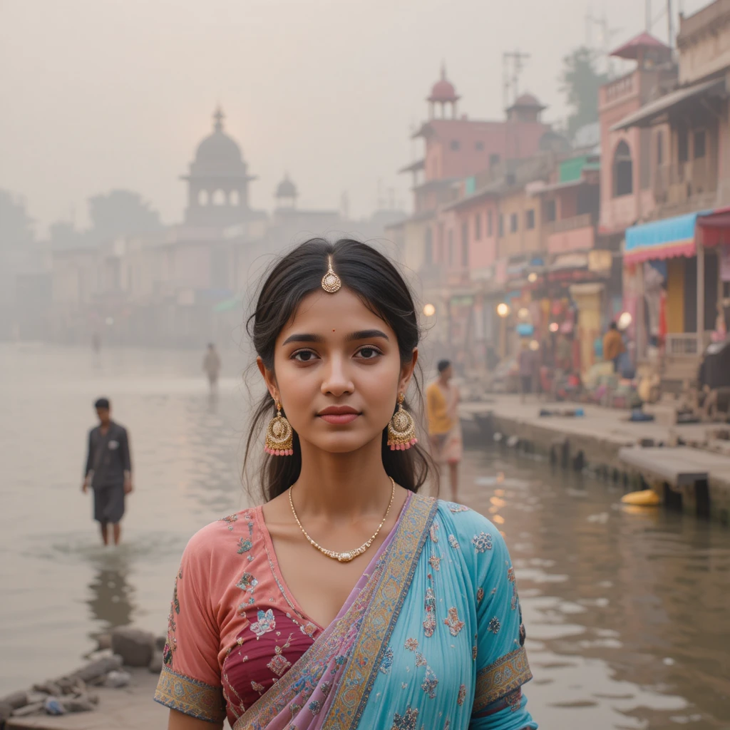 Young couple walking together in an Indian city street