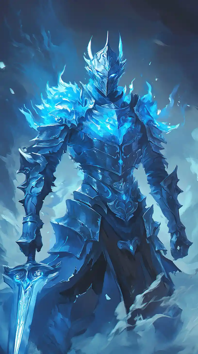 Cavaliere fantasy corazzato che brilla in un regno mistico