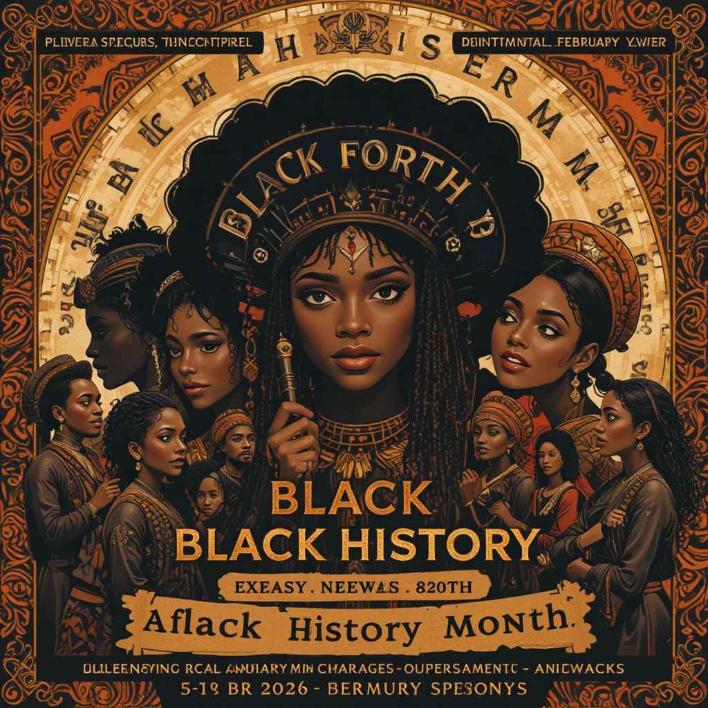 Póster del Mes de la Historia Negra con celebración de una comunidad diversa