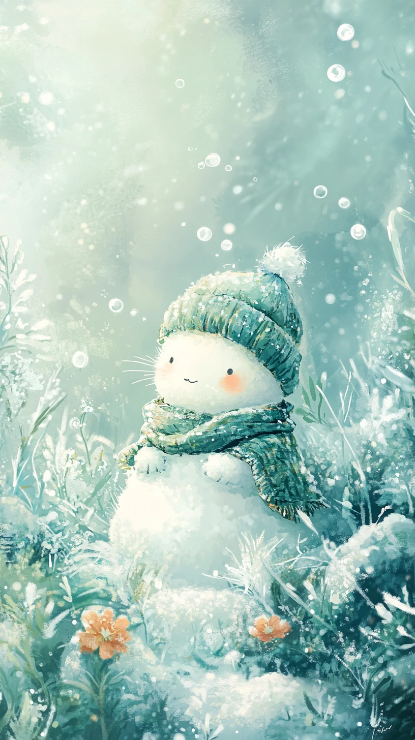 Friedlicher Axolotl in einer pastellfarbenen Unterwasser-Winterlandschaft